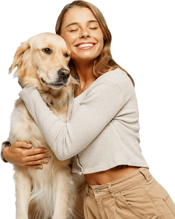Happy woman with golden retriever